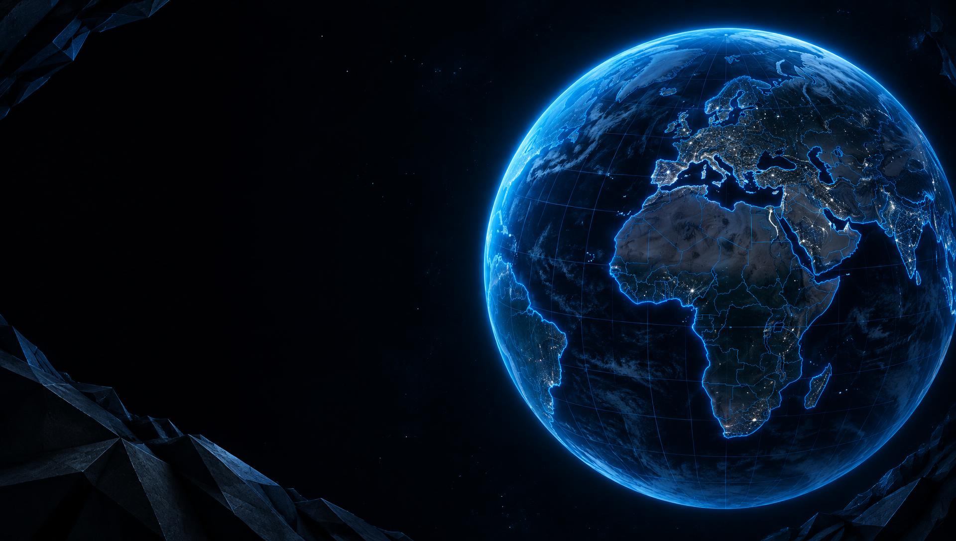 Electric blue Earth with illuminated continents